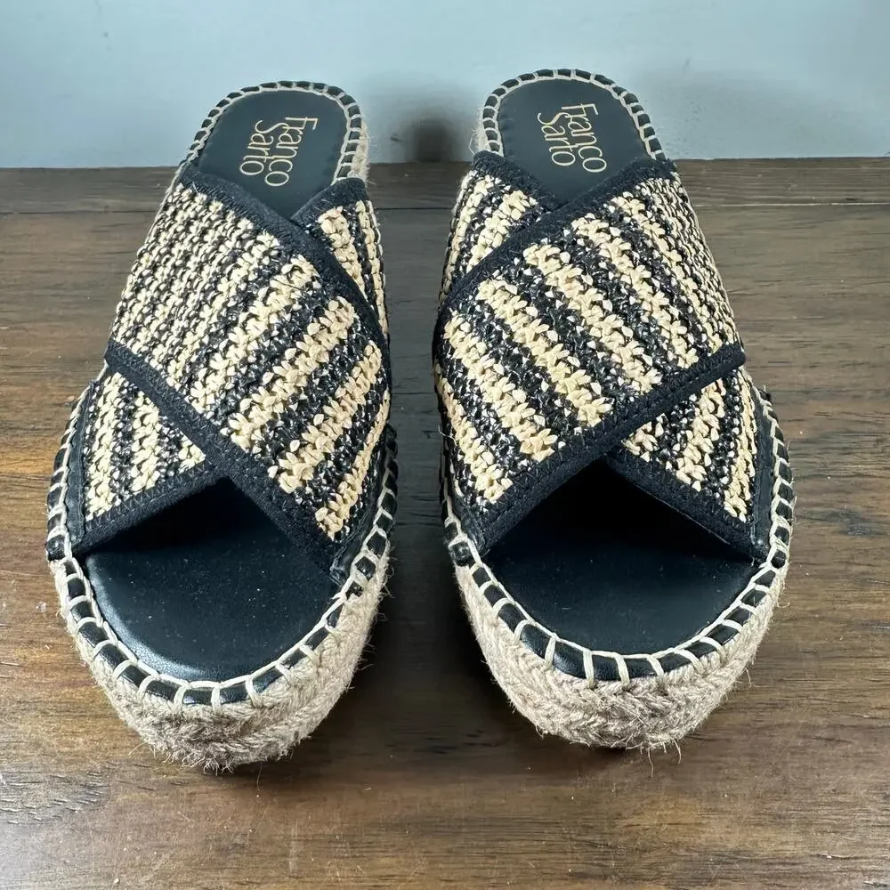 FRANCO‎ SARTO Pacifica espadrille platform wedge sandals slides woman's size 8